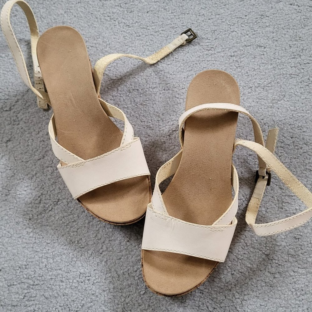 Nine West leather & cork ankle wrap Sandals
